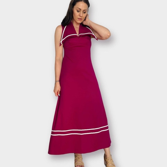 70s Pink Sailor‎ Collar Maxi Dress - Picture 3 of 6